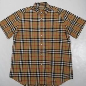 Burberry Men's Check Stretch Cotton Short Sleeve Shirt Archive Beige Size L